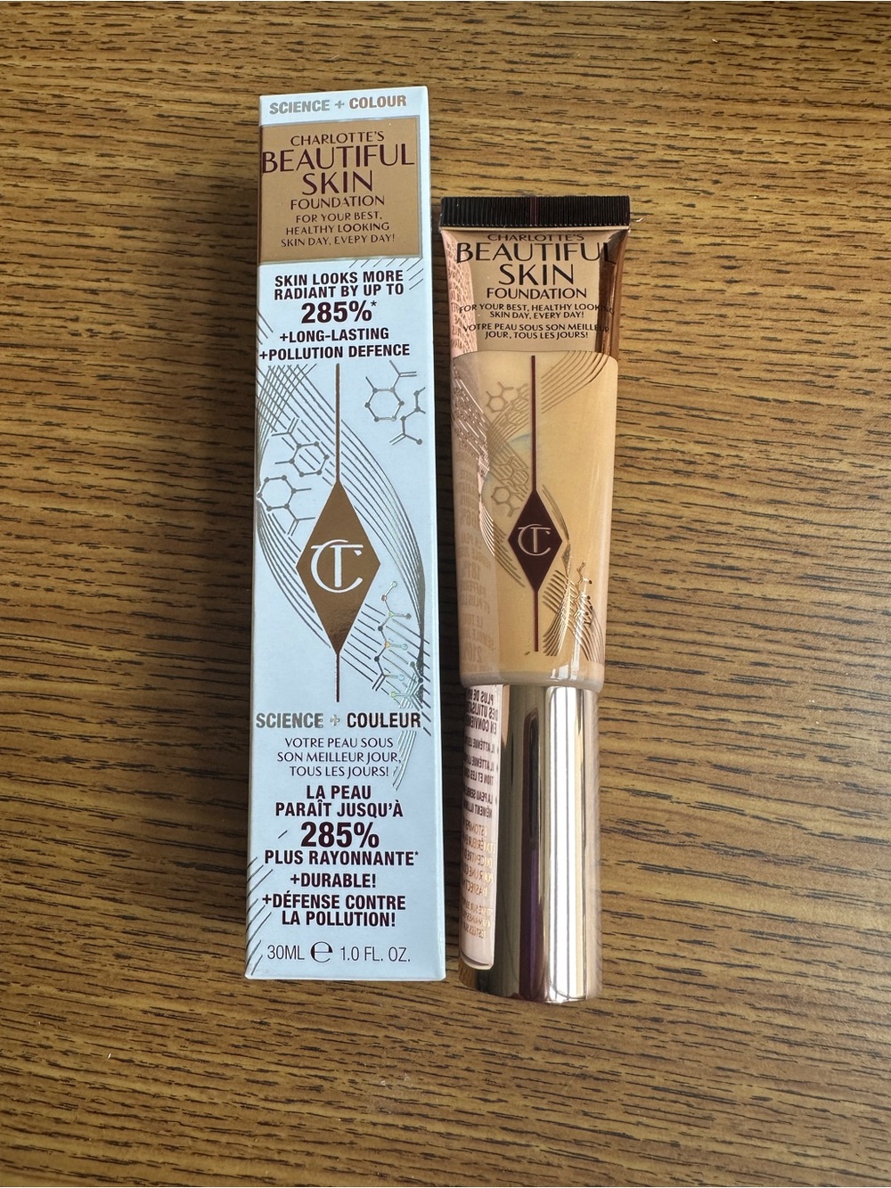Charlotte Tilbury Beautiful Skin Foundation - Beige & Rose Gold Packaging